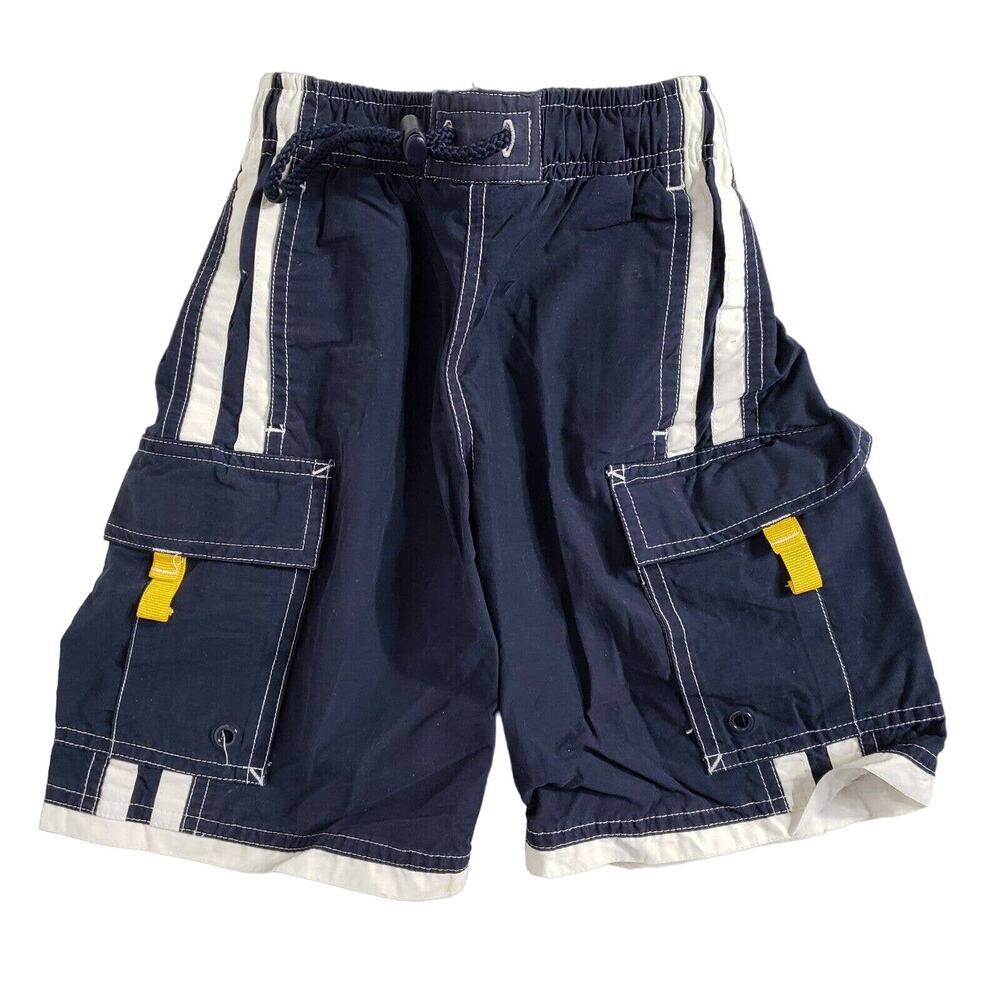 Tropical Escape Boys Size 4 Swim Trunks Shorts 2 Side Pockets Blue/White Elastic